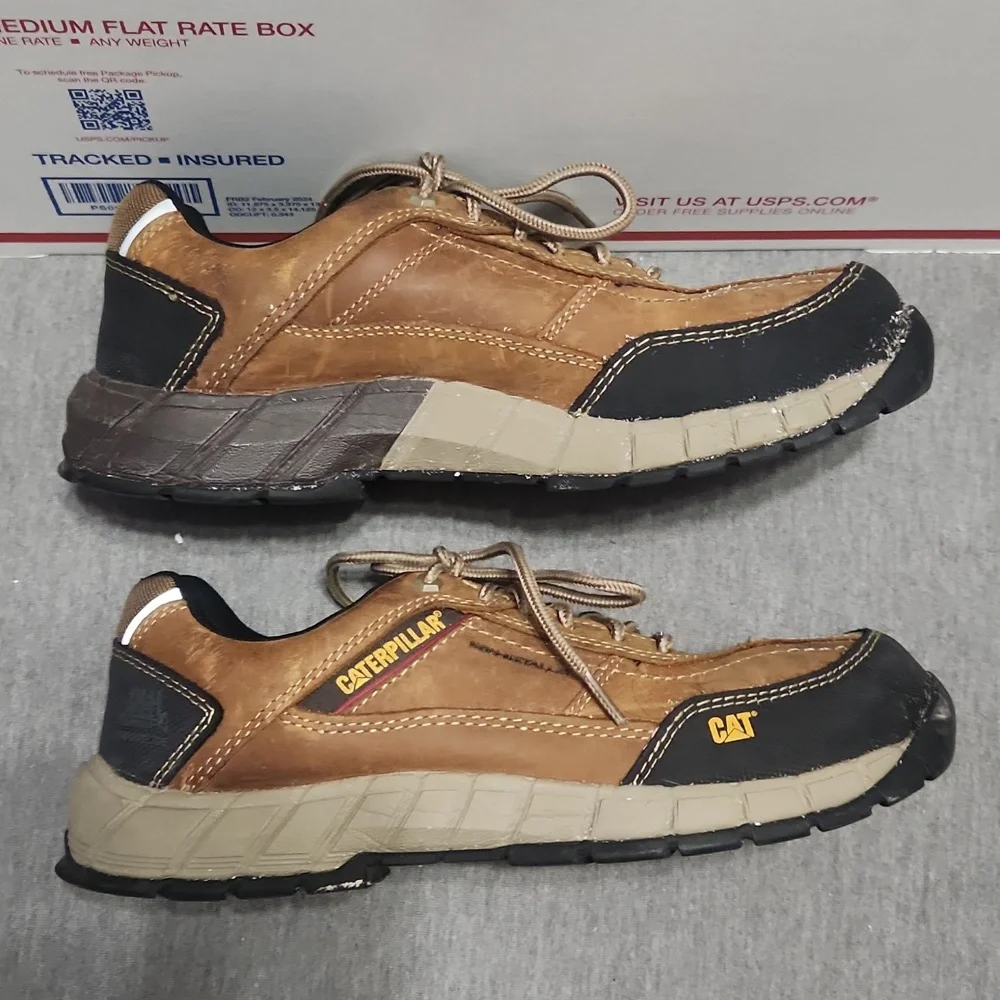 CATERPILLAR Men's Brown Leather Composite Toe Work Shoes Sneakers Low-Top Boots - Picture 10 of 17